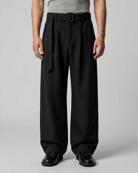 Men's Pleated Trousers Wide-Leg High-Waist Belted Tailored Fit – Valedrian — view 16