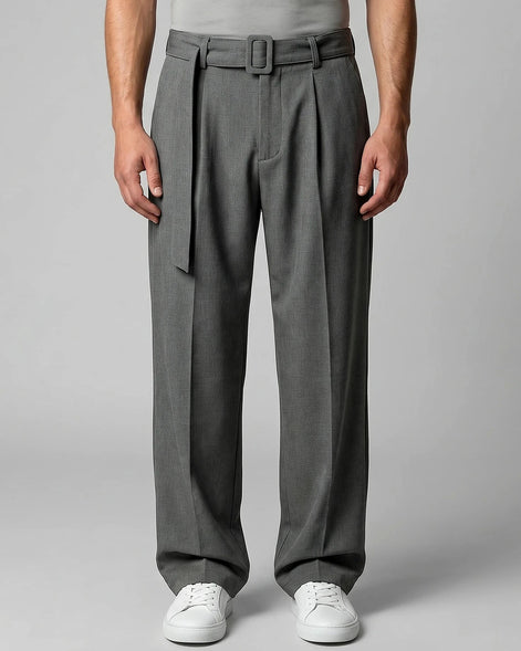 Men's Pleated Trousers Wide-Leg High-Waist Belted Tailored Fit – Valedrian