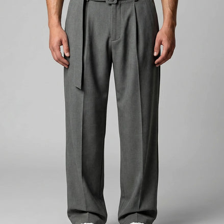 Men's Pleated Trousers Wide-Leg High-Waist Belted Tailored Fit – Valedrian