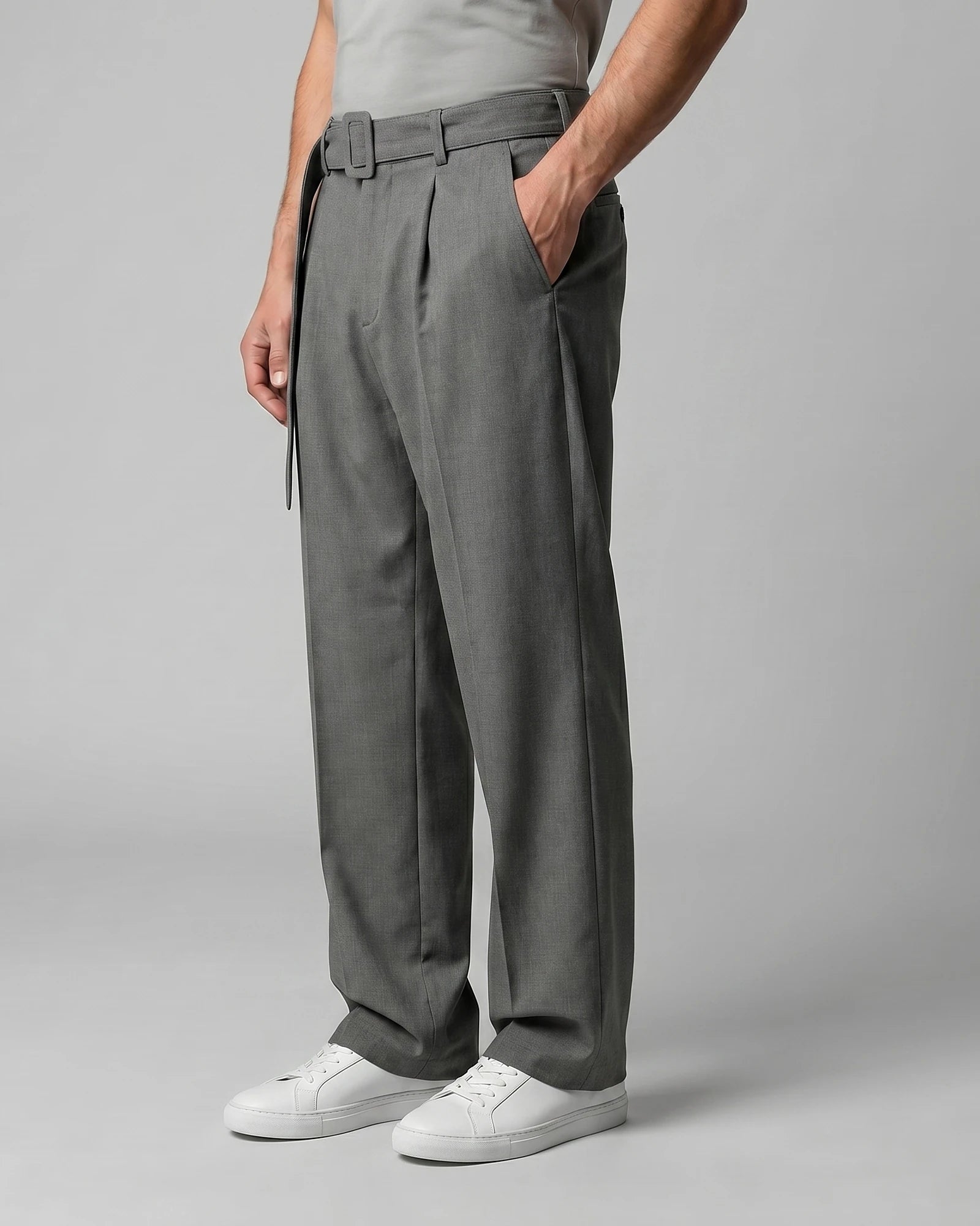 Men's Pleated Trousers Wide-Leg High-Waist Belted Tailored Fit – Valedrian — view 2