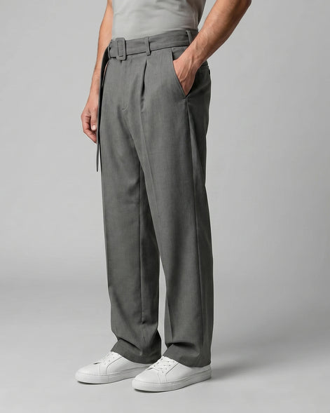 Men's Pleated Trousers Wide-Leg High-Waist Belted Tailored Fit – Valedrian — view 2
