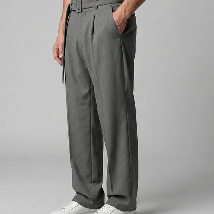 Men's Pleated Trousers Wide-Leg High-Waist Belted Tailored Fit – Valedrian — view 2