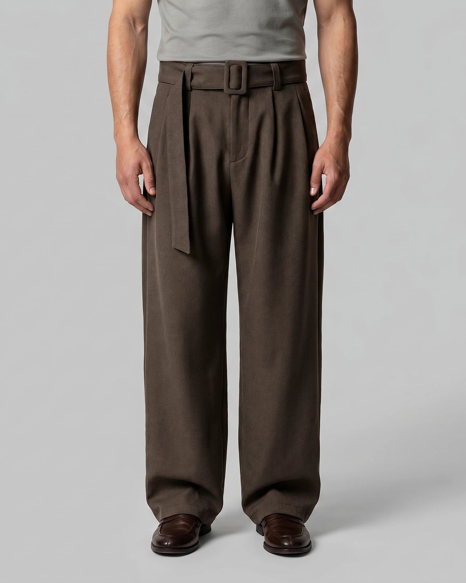 Men's Pleated Trousers Wide-Leg High-Waist Belted Tailored Fit – Valedrian — view 6