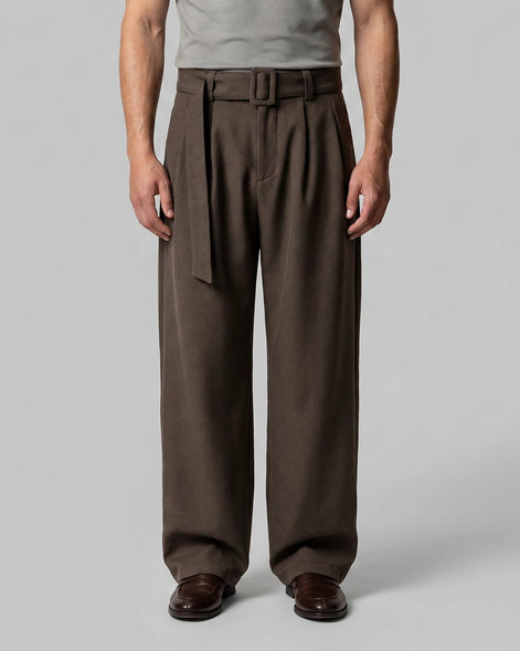 Men's Pleated Trousers Wide-Leg High-Waist Belted Tailored Fit – Valedrian — view 6
