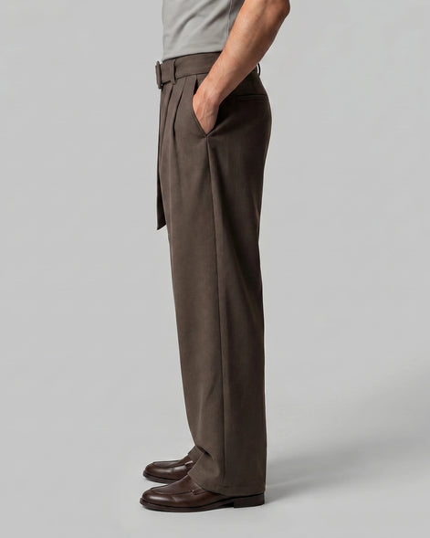 Men's Pleated Trousers Wide-Leg High-Waist Belted Tailored Fit – Valedrian — view 7