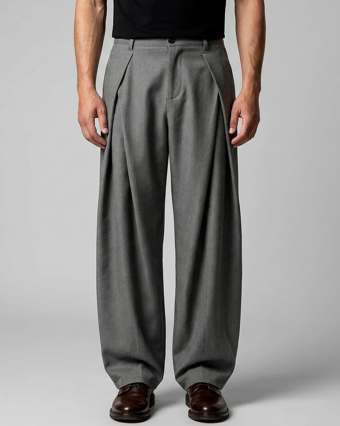 Men's Pleated Trousers Wide-Leg High-Waist Tailored Fit – Valedrian