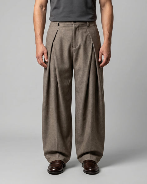 Men's Pleated Trousers Wide-Leg High-Waist Tailored Fit – Valedrian — view 5