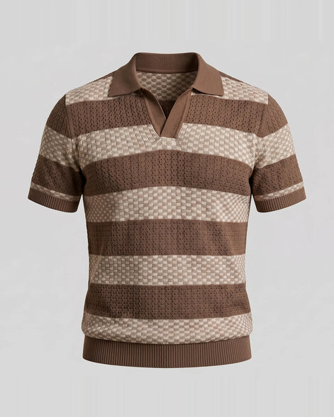 Men's Polo Shirt Stripe Jacquard Knit Open Neck Regular Fit - Valedrian — view 11
