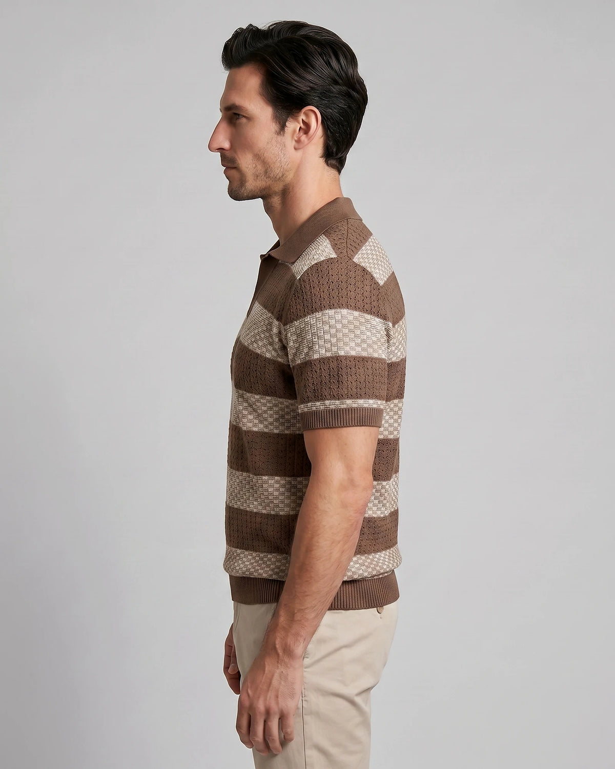 Men's Polo Shirt Stripe Jacquard Knit Open Neck Regular Fit - Valedrian — view 13