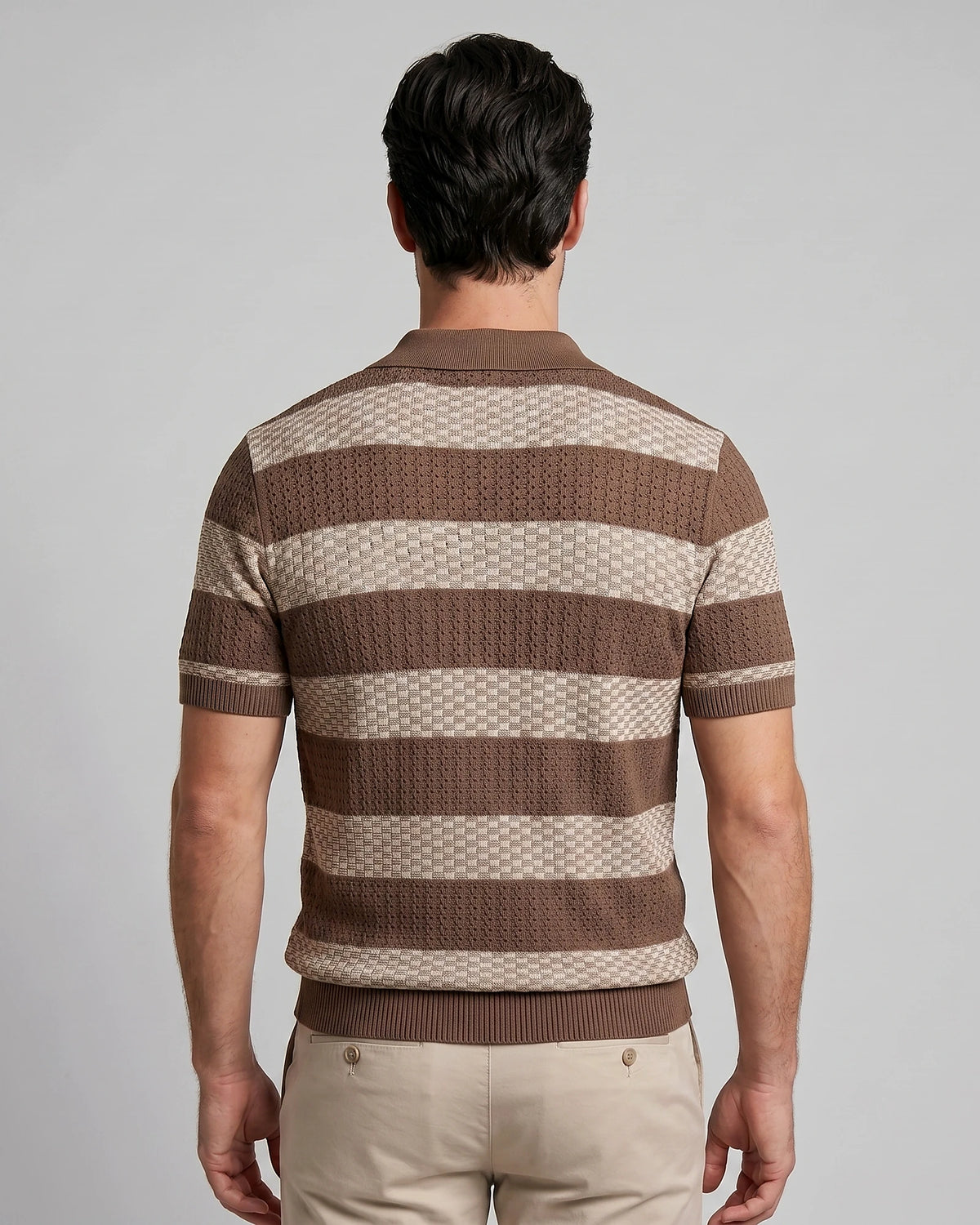 Men's Polo Shirt Stripe Jacquard Knit Open Neck Regular Fit - Valedrian — view 14