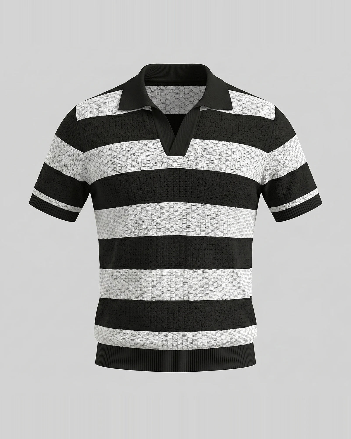 Men's Polo Shirt Stripe Jacquard Knit Open Neck Regular Fit - Valedrian — view 16