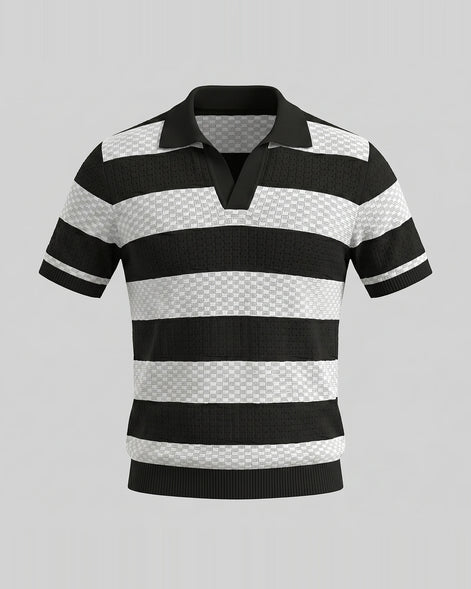 Men's Polo Shirt Stripe Jacquard Knit Open Neck Regular Fit - Valedrian — view 16