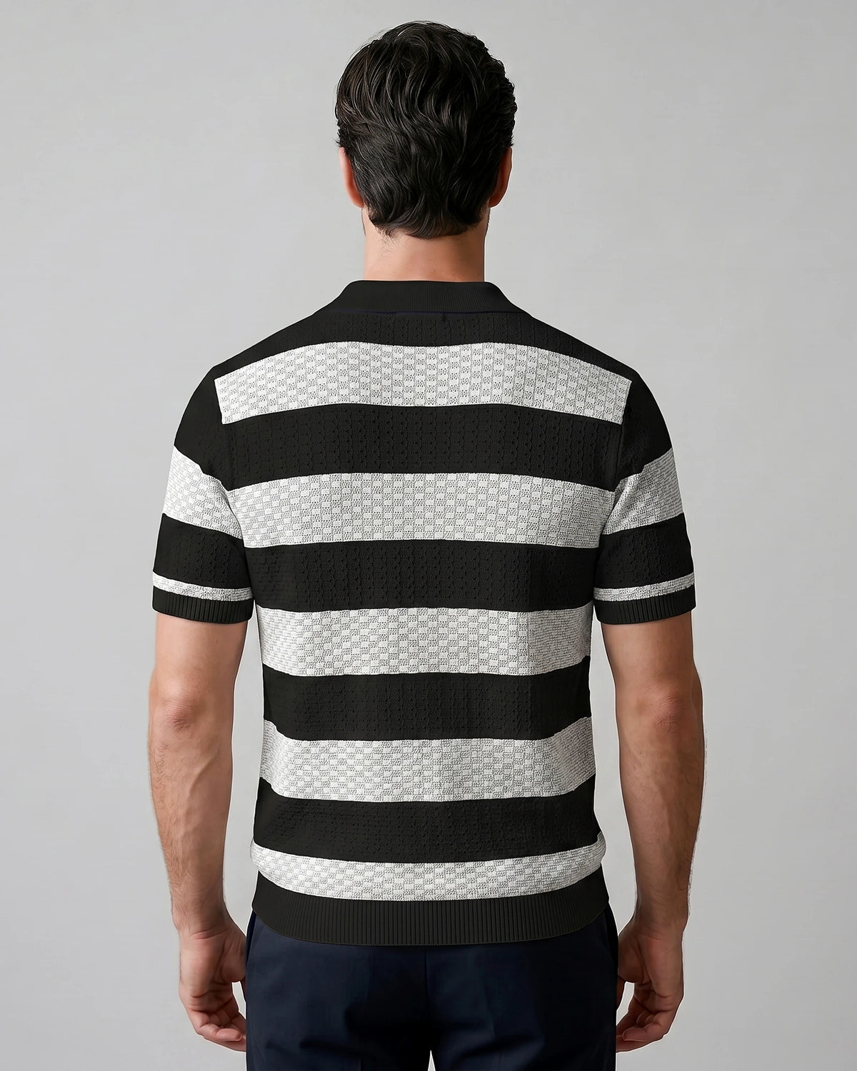 Men's Polo Shirt Stripe Jacquard Knit Open Neck Regular Fit - Valedrian — view 19