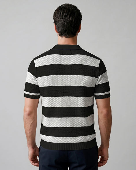 Men's Polo Shirt Stripe Jacquard Knit Open Neck Regular Fit - Valedrian — view 19