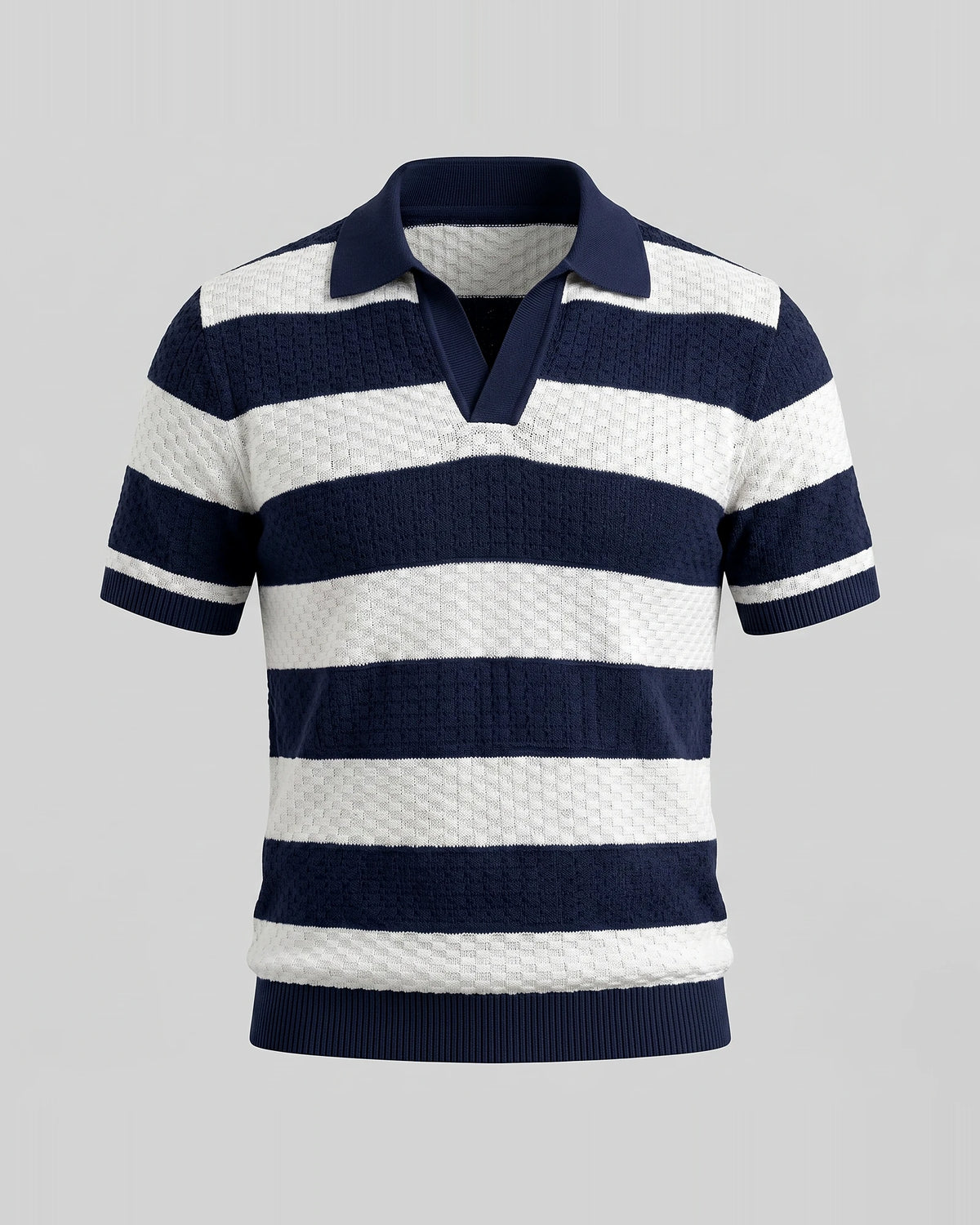 Men's Polo Shirt Stripe Jacquard Knit Open Neck Regular Fit - Valedrian — view 2