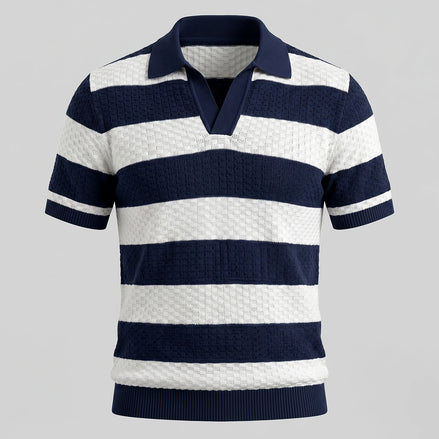 Men's Polo Shirt Stripe Jacquard Knit Open Neck Regular Fit - Valedrian — view 2