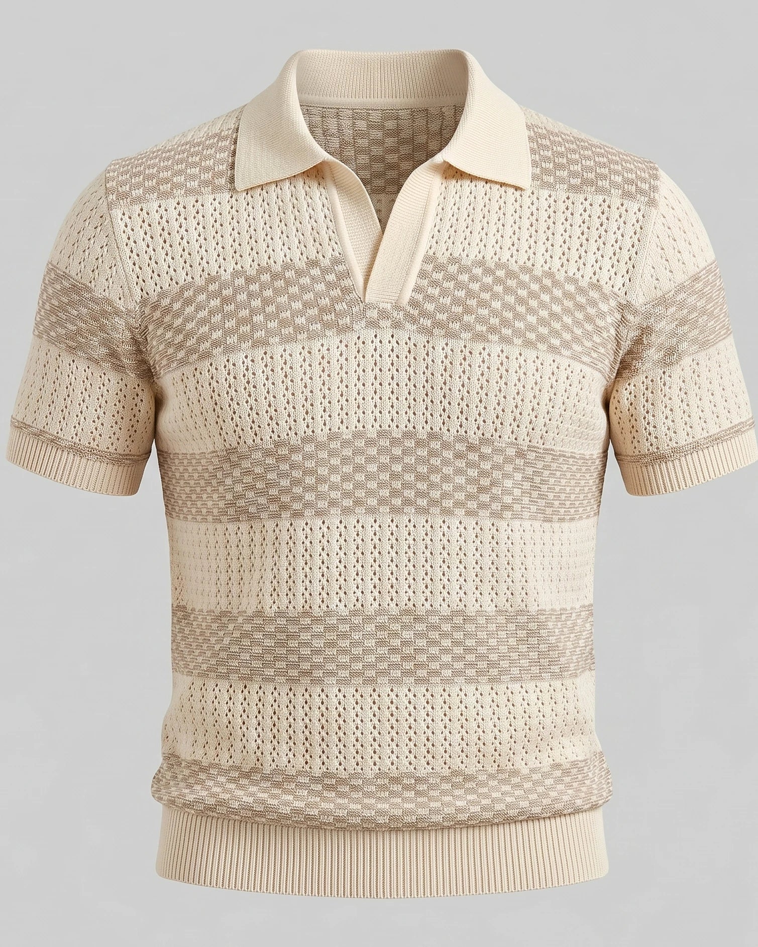 Men's Polo Shirt Stripe Jacquard Knit Open Neck Regular Fit - Valedrian — view 6