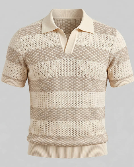 Men's Polo Shirt Stripe Jacquard Knit Open Neck Regular Fit - Valedrian — view 6