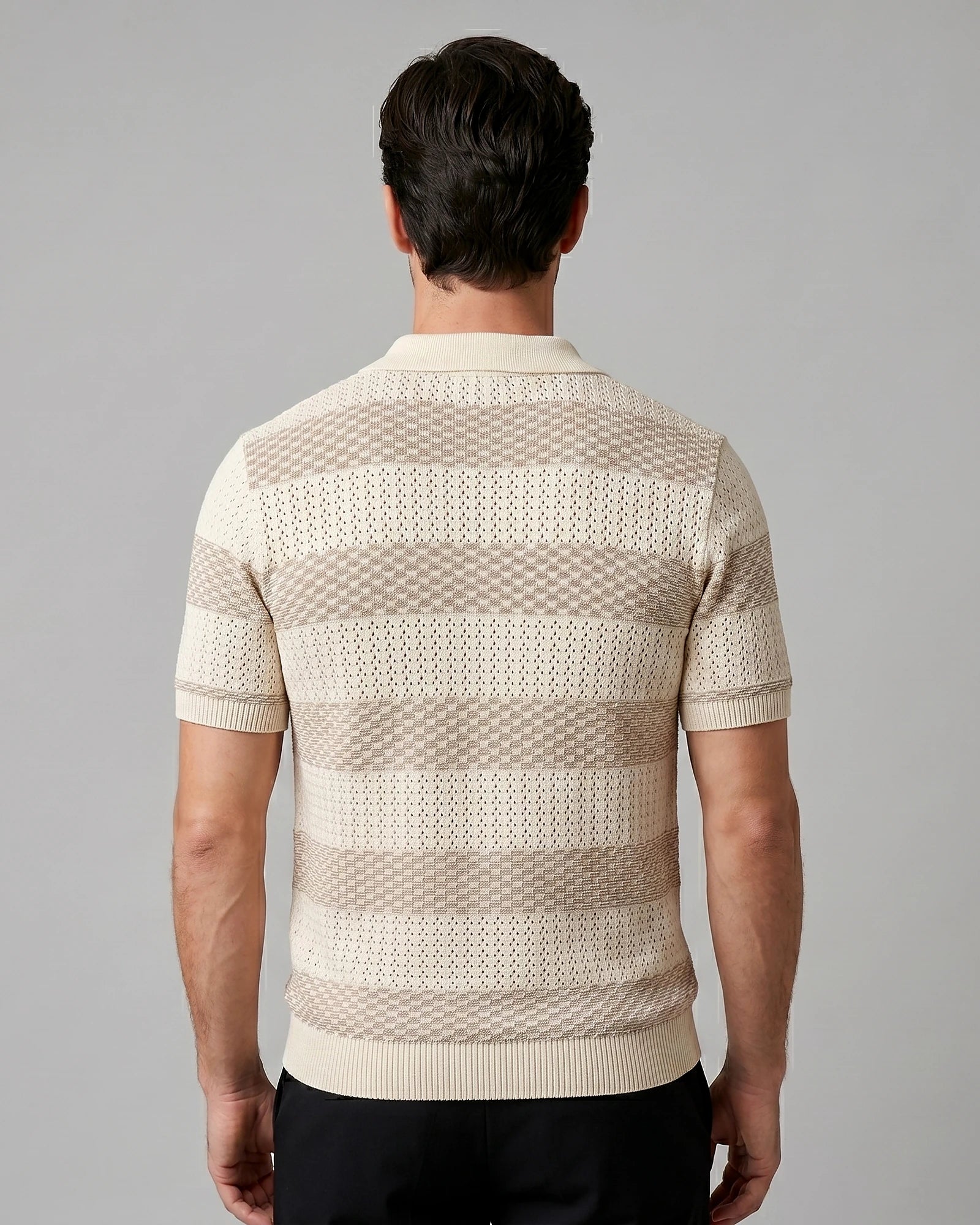 Men's Polo Shirt Stripe Jacquard Knit Open Neck Regular Fit - Valedrian — view 9