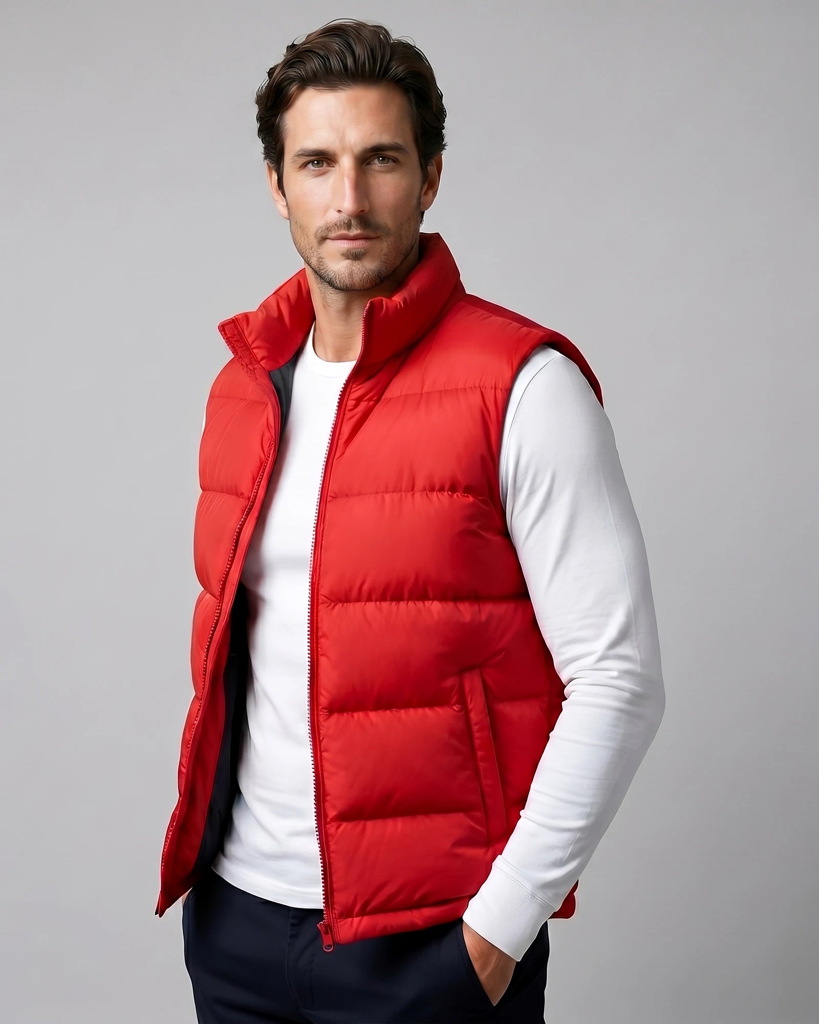 Men's Quilted Padded Gilet Stand Collar Full-Zip Green - Valedrian — view 10