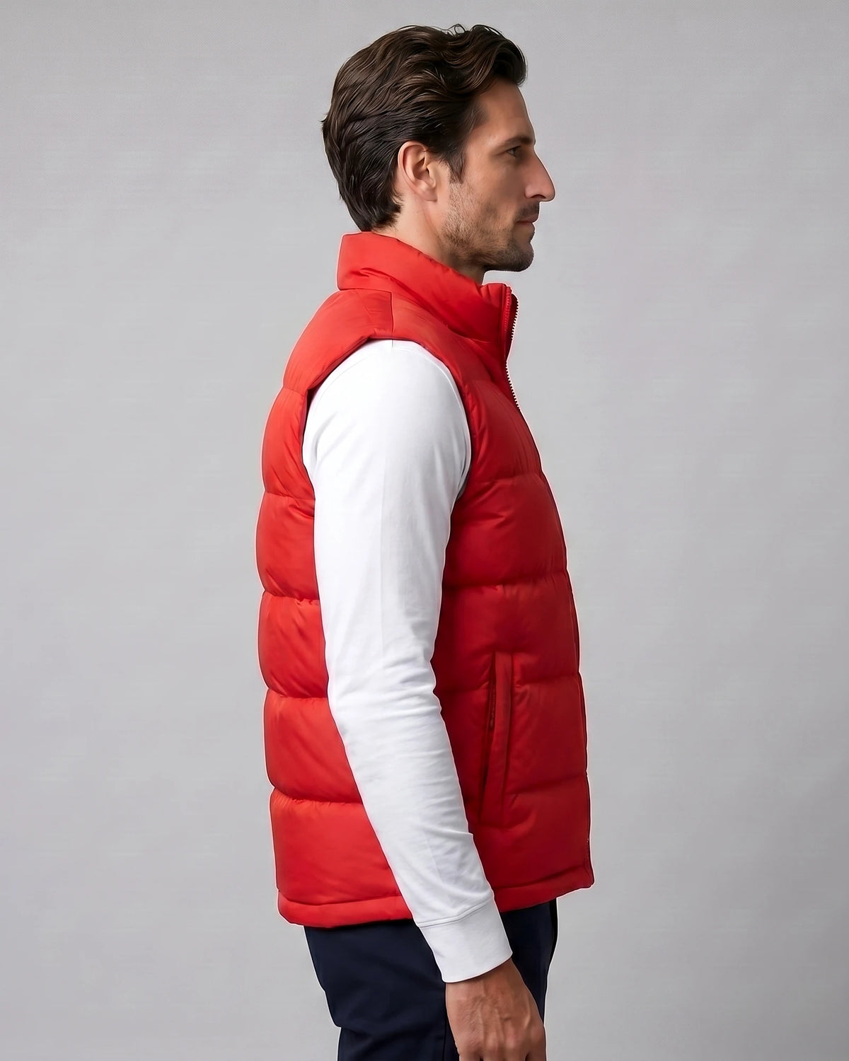 Men's Quilted Padded Gilet Stand Collar Full-Zip Green - Valedrian — view 12