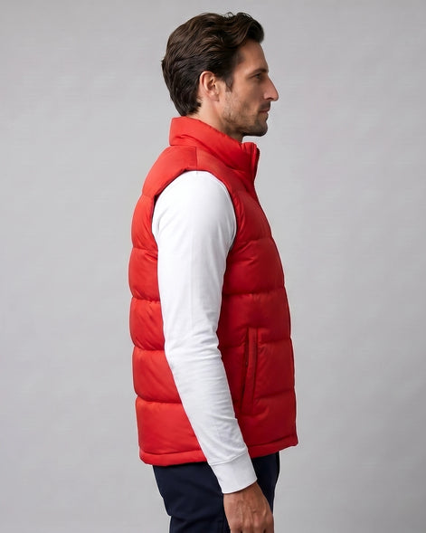 Men's Quilted Padded Gilet Stand Collar Full-Zip Green - Valedrian — view 12