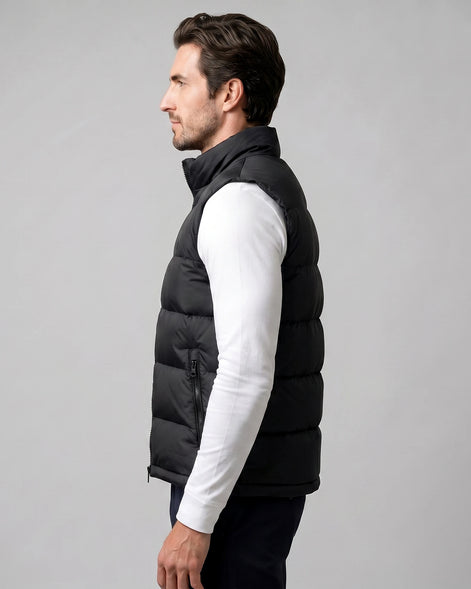 Men's Quilted Padded Gilet Stand Collar Full-Zip Green - Valedrian — view 15