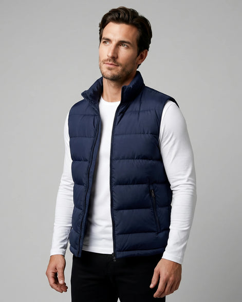 Men's Quilted Padded Gilet Stand Collar Full-Zip Green - Valedrian — view 17