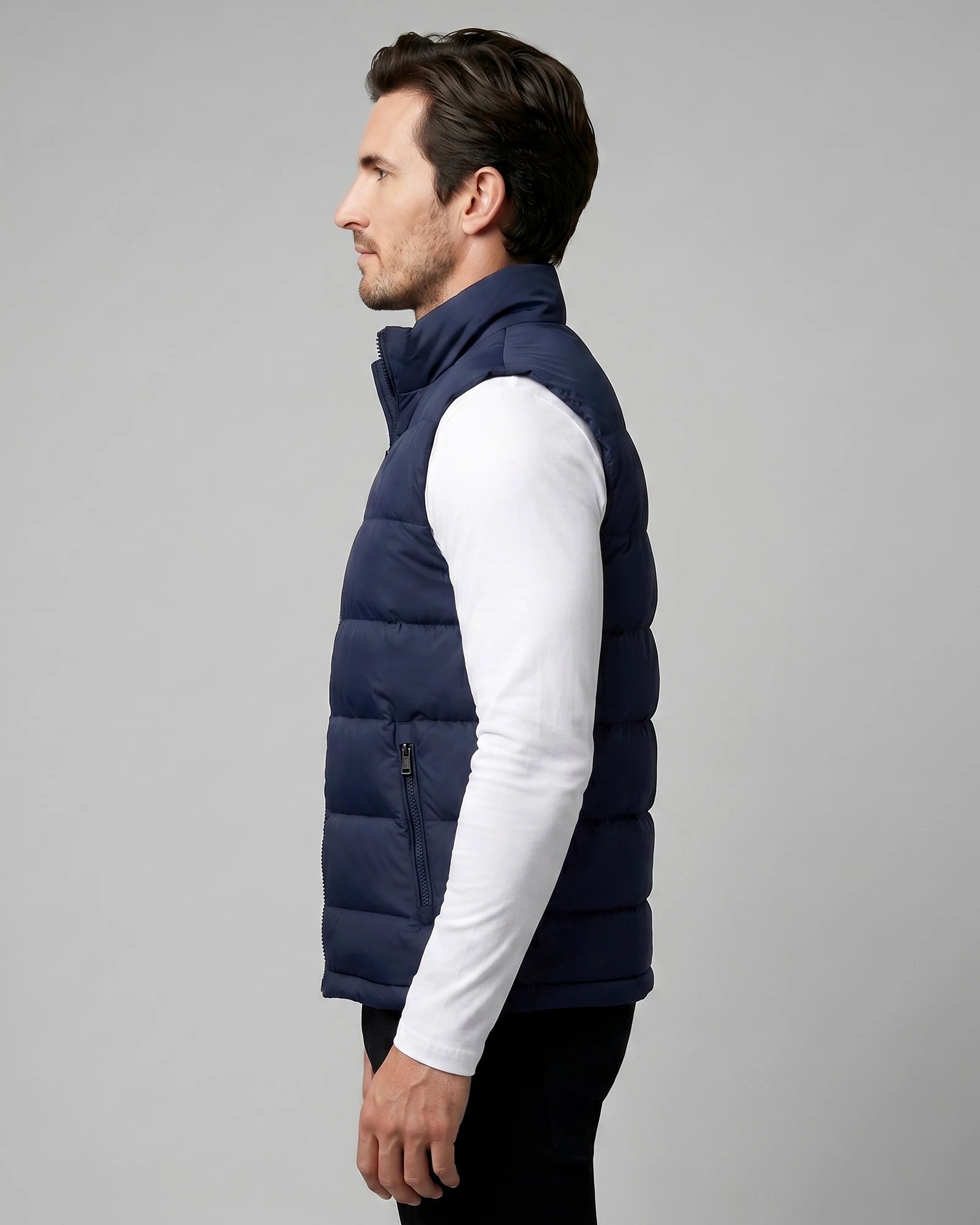 Men's Quilted Padded Gilet Stand Collar Full-Zip Green - Valedrian — view 18