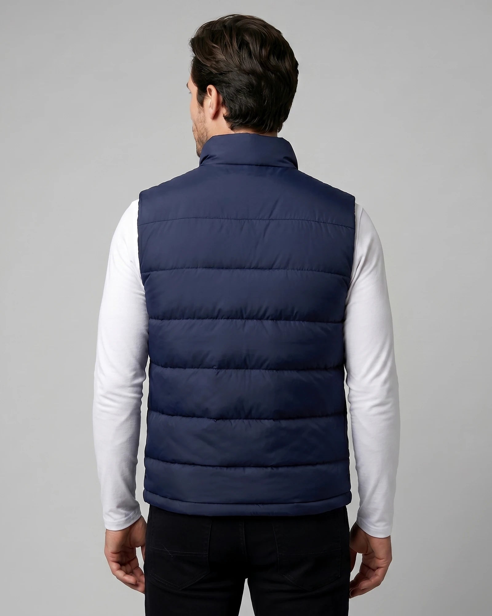 Men's Quilted Padded Gilet Stand Collar Full-Zip Green - Valedrian — view 19