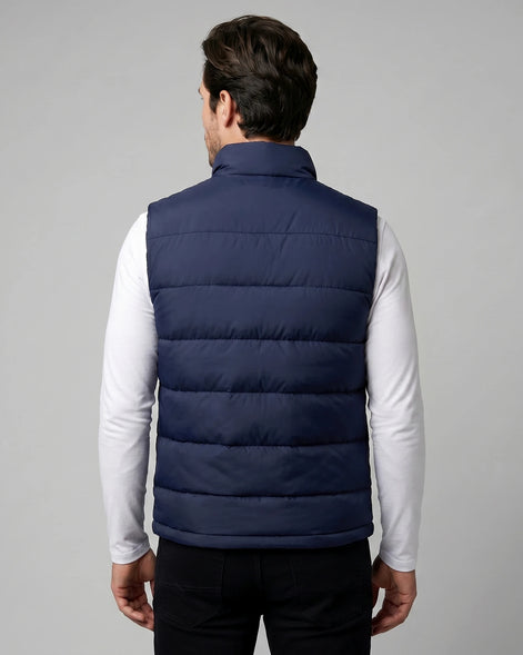 Men's Quilted Padded Gilet Stand Collar Full-Zip Green - Valedrian — view 19