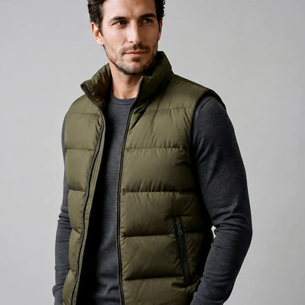 Men's Quilted Padded Gilet Stand Collar Full-Zip Green - Valedrian