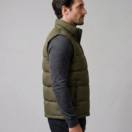 Men's Quilted Padded Gilet Stand Collar Full-Zip Green - Valedrian — view 2