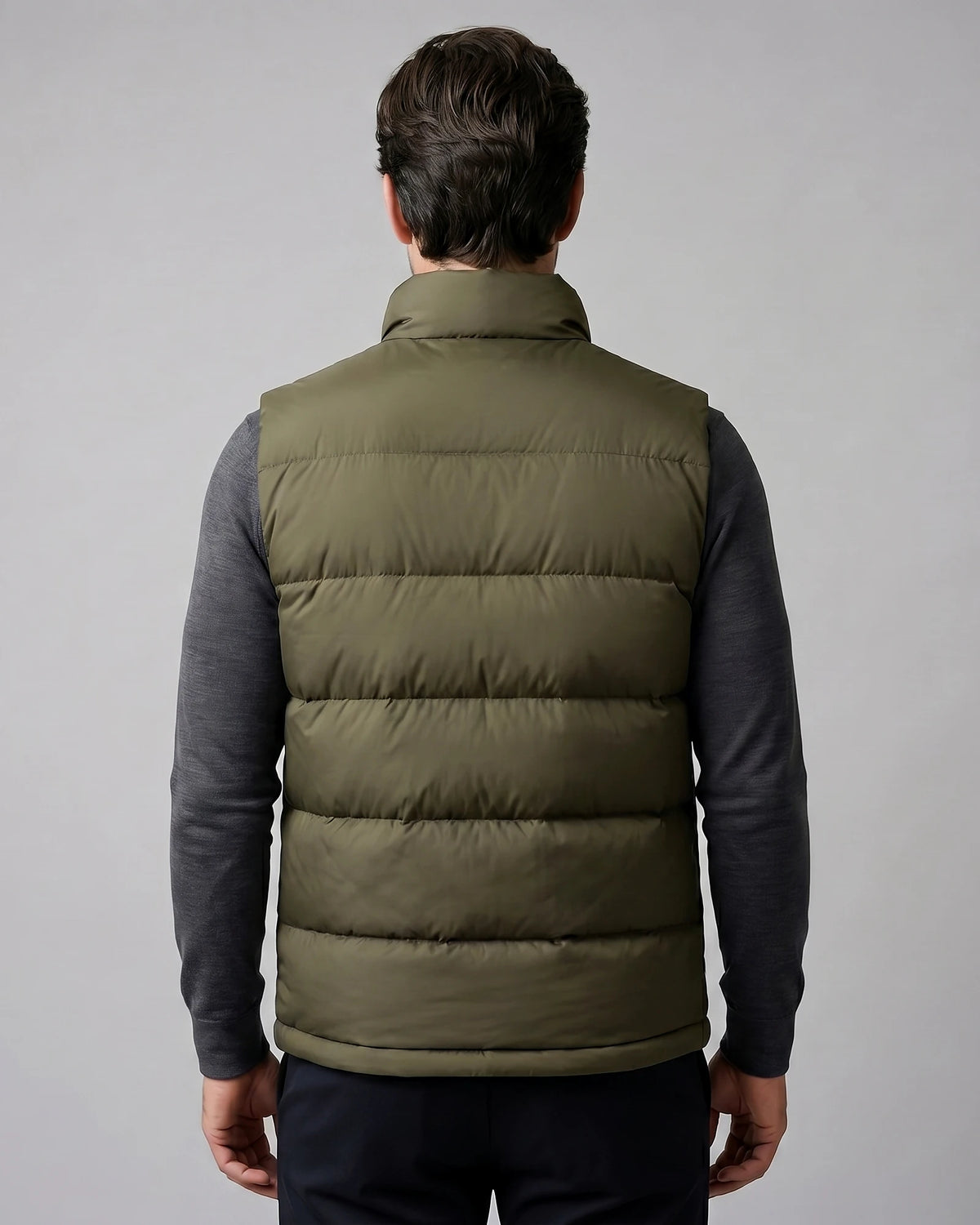 Men's Quilted Padded Gilet Stand Collar Full-Zip Green - Valedrian — view 3
