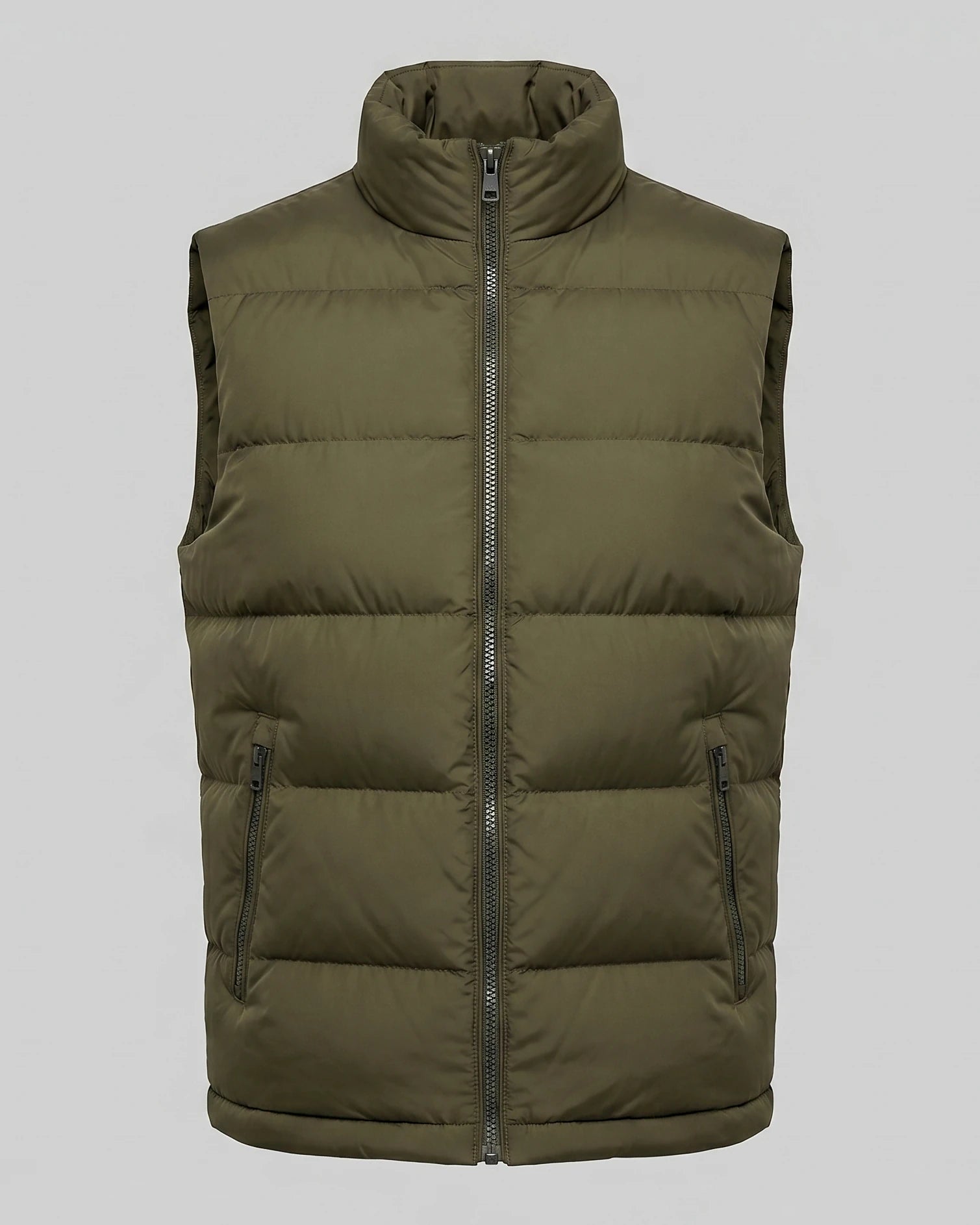 Men's Quilted Padded Gilet Stand Collar Full-Zip Green - Valedrian — view 4