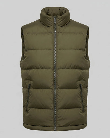 Men's Quilted Padded Gilet Stand Collar Full-Zip Green - Valedrian — view 4