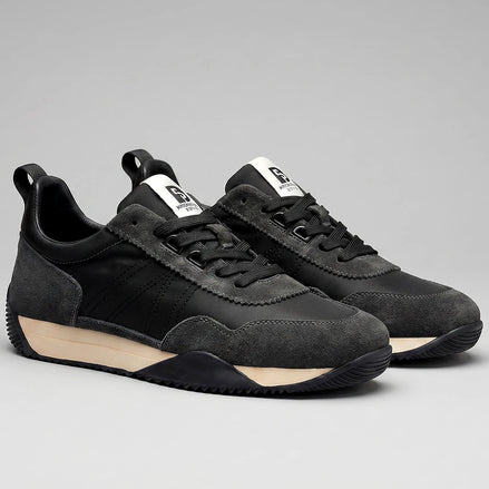Men's Retro Runner Sneakers - Black Leather Upper, Sizes 6–12 | Valedrian