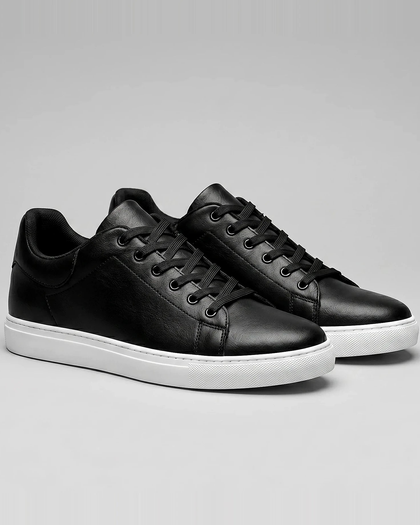 Men's Retro Sneakers Faux Leather Upper White Rubber Sole, Black – Valedrian