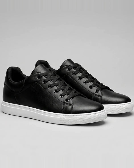 Men's Retro Sneakers Faux Leather Upper White Rubber Sole, Black – Valedrian