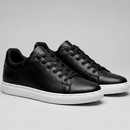 Men's Retro Sneakers Faux Leather Upper White Rubber Sole, Black – Valedrian