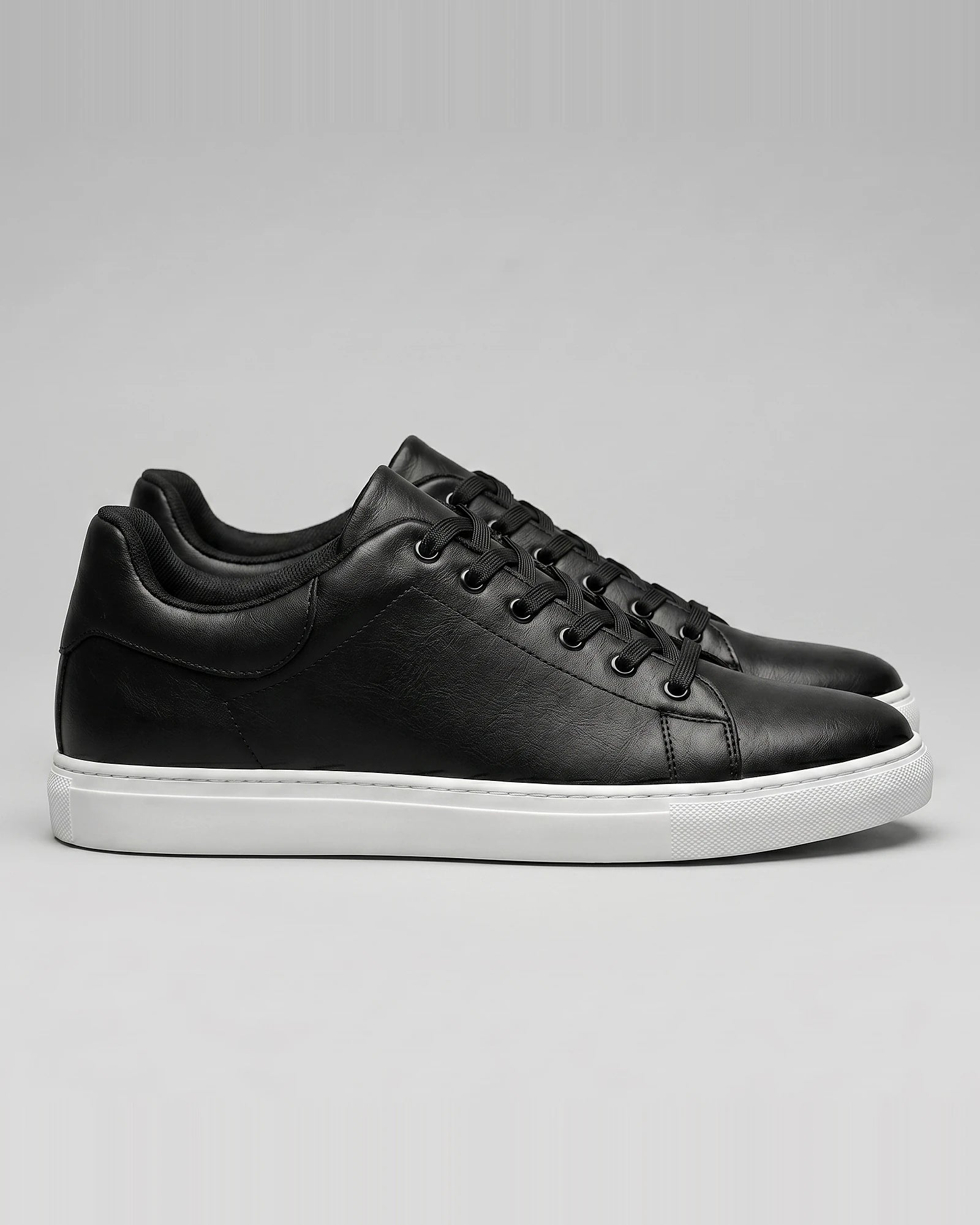 Men's Retro Sneakers Faux Leather Upper White Rubber Sole, Black – Valedrian — view 4