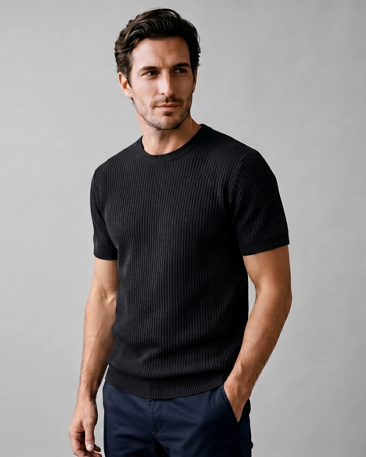 Men's Ribbed Knit T-Shirt Crew Neck Regular Fit – Valedrian — view 11