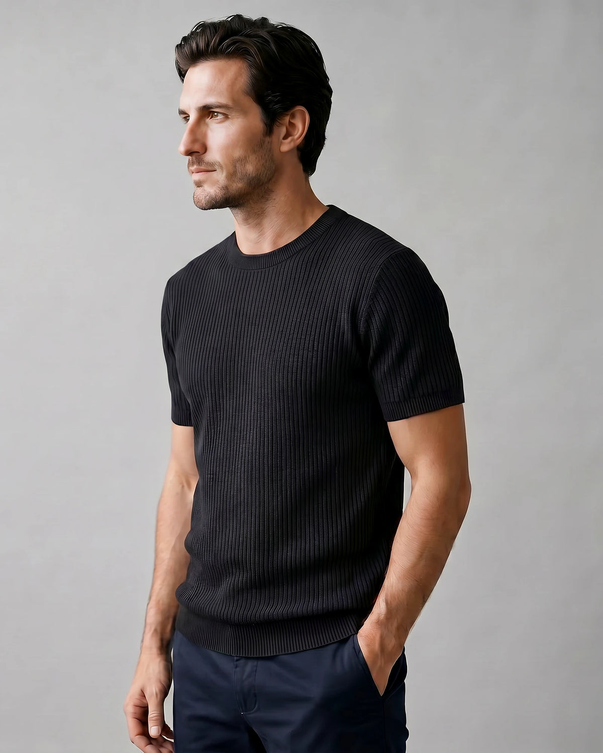 Men's Ribbed Knit T-Shirt Crew Neck Regular Fit – Valedrian — view 12