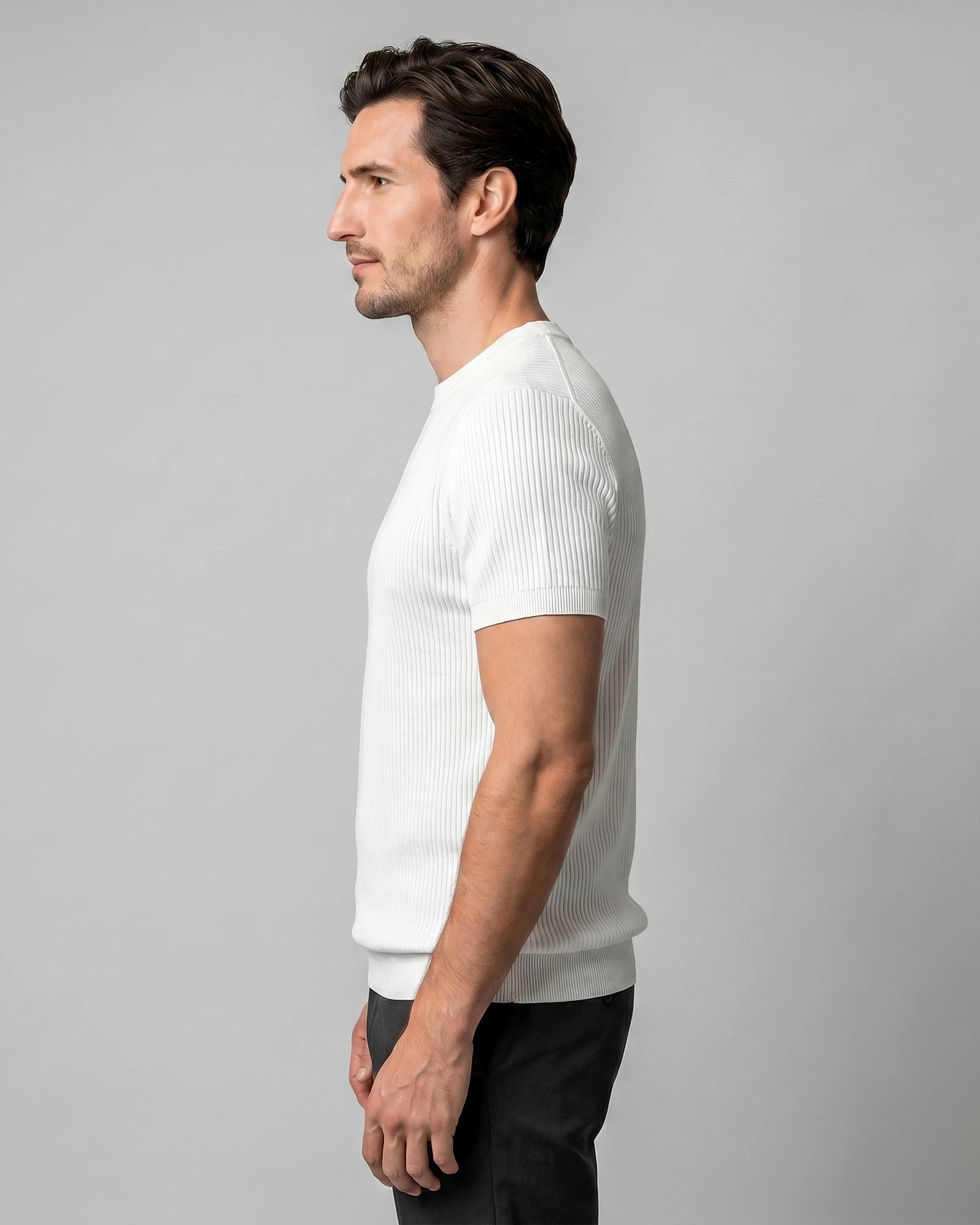 Men's Ribbed Knit T-Shirt Crew Neck Regular Fit – Valedrian — view 17