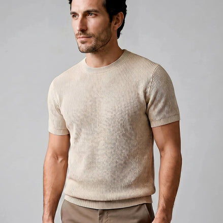 Men's Ribbed Knit T-Shirt Crew Neck Regular Fit – Valedrian