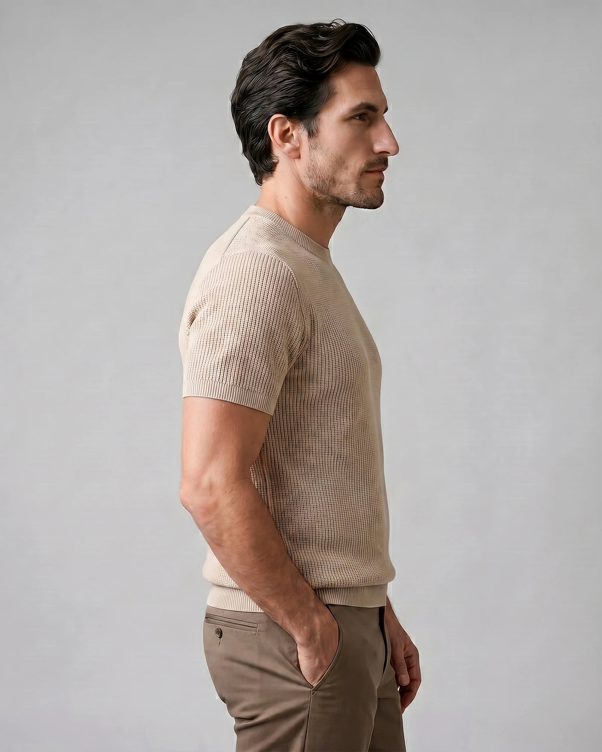 Men's Ribbed Knit T-Shirt Crew Neck Regular Fit – Valedrian — view 2