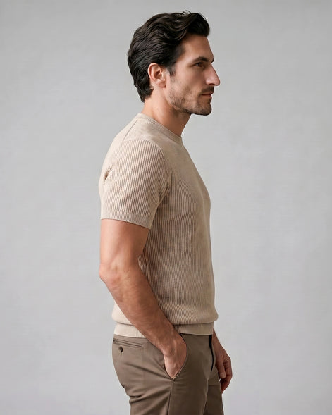 Men's Ribbed Knit T-Shirt Crew Neck Regular Fit – Valedrian — view 2