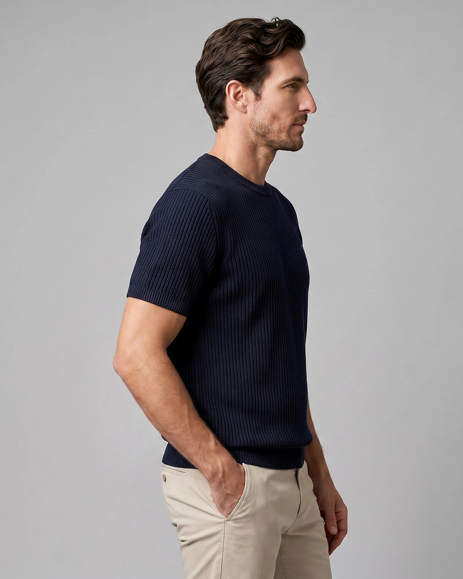 Men's Ribbed Knit T-Shirt Crew Neck Regular Fit – Valedrian — view 22
