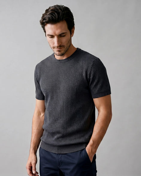 Men's Ribbed Knit T-Shirt Crew Neck Regular Fit – Valedrian — view 26