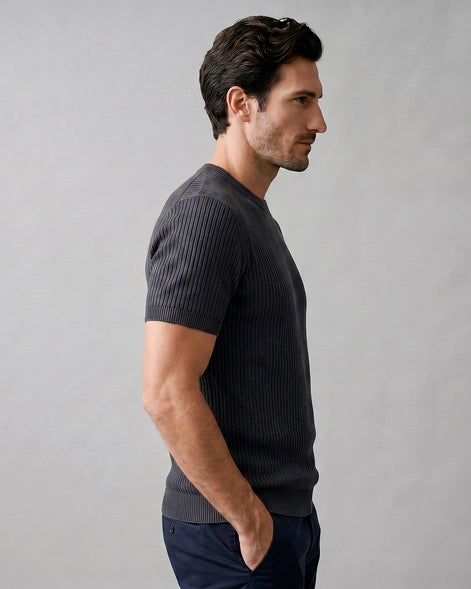 Men's Ribbed Knit T-Shirt Crew Neck Regular Fit – Valedrian — view 27